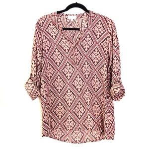 🍍 Bailey & Chloe Purple Geometric V-Neck Top Sm